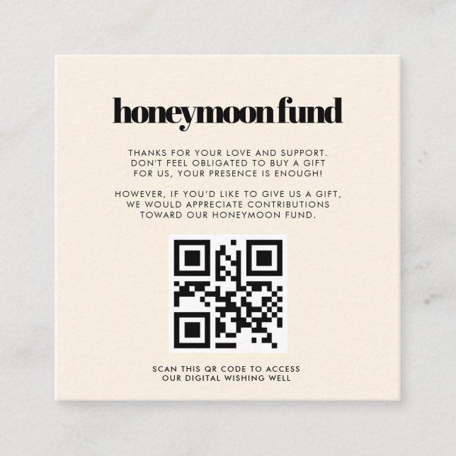 Carte D'accompagnement Simple élégant & chic Honeymoon fund Code QR (Devant)