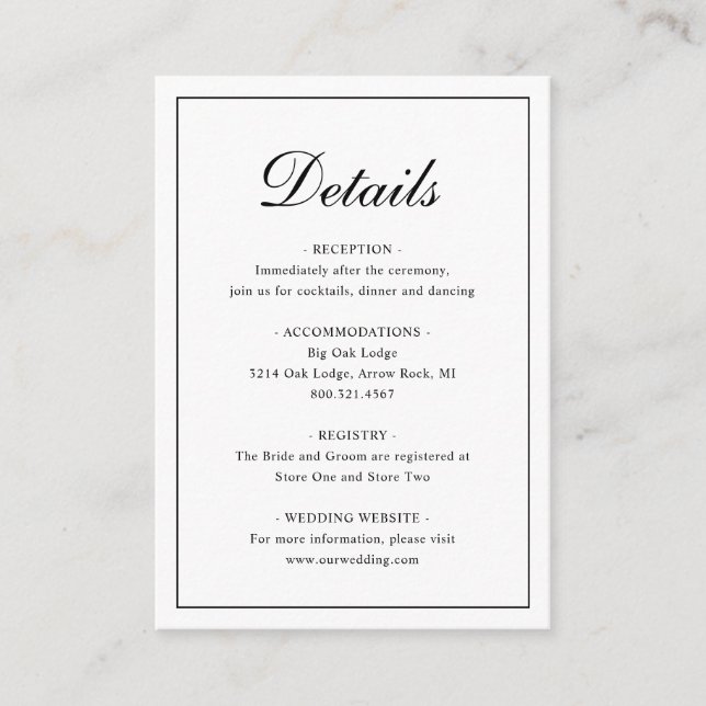 Carte D'accompagnement Simple élégant Mariage traditionnel (Devant)