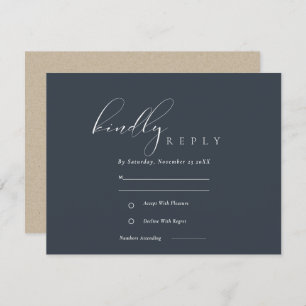 Carte D'accompagnement Simple élégant Script Marine Noir Mariage RSVP