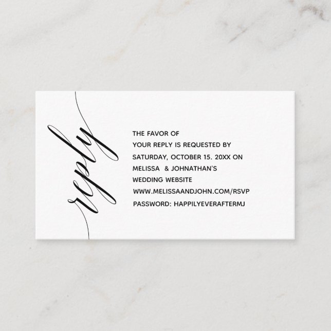 Carte D'accompagnement Simple élégante calligraphie noire, Dîner RSVP (Devant)