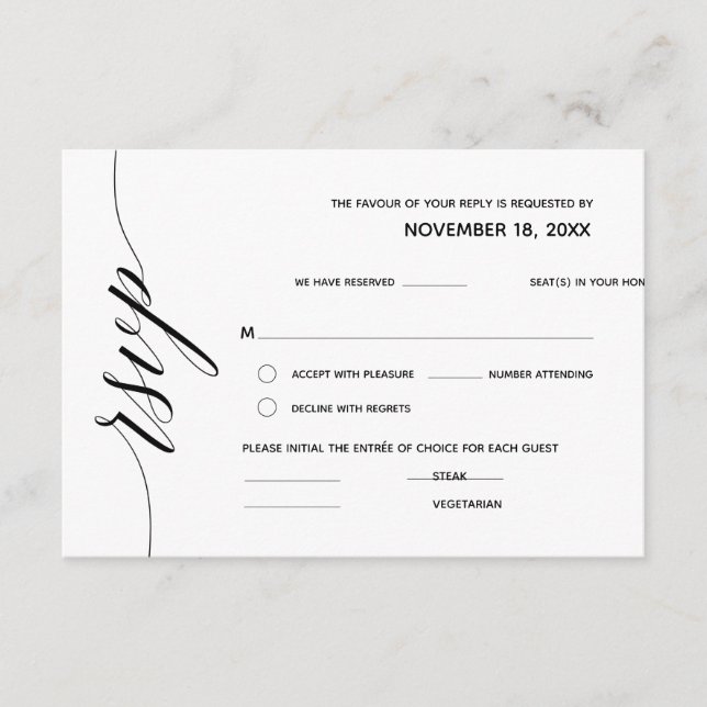 Carte D'accompagnement Simple élégante calligraphie noire, mariage RSVP (Devant)