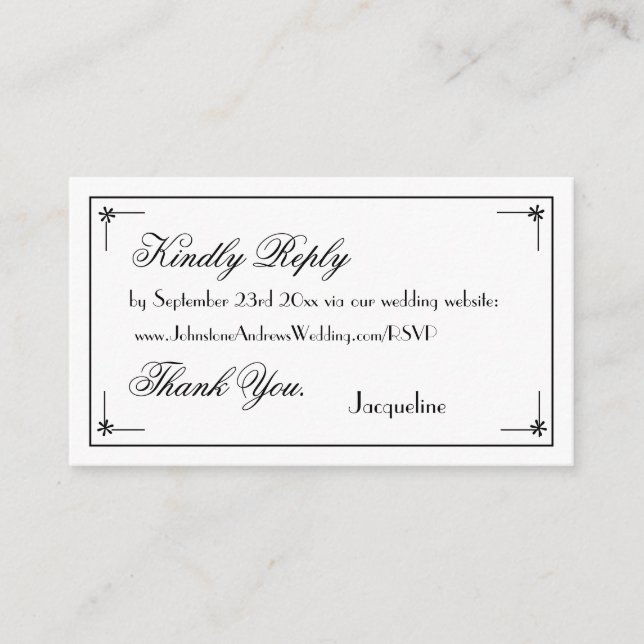 Carte D'accompagnement Simple élégante Chic Script Nom Mariage blanc RSVP (Devant)