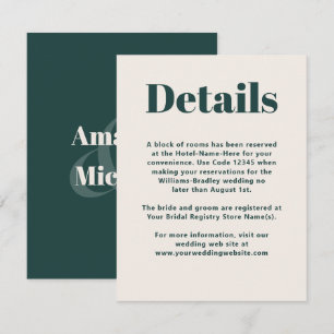Carte D'accompagnement Simple Emerald Green Moderne Détails minimalistes