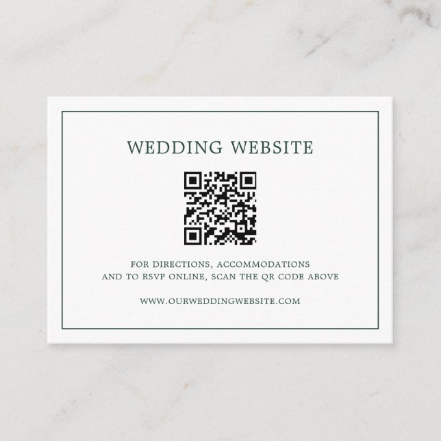 Carte D'accompagnement Simple Forest Green Monogramme QR Code Mariage (Devant)