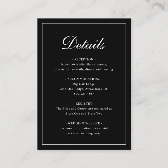 Carte D'accompagnement Simple Formel Traditionnel Élégant Mariage Noir (Devant)
