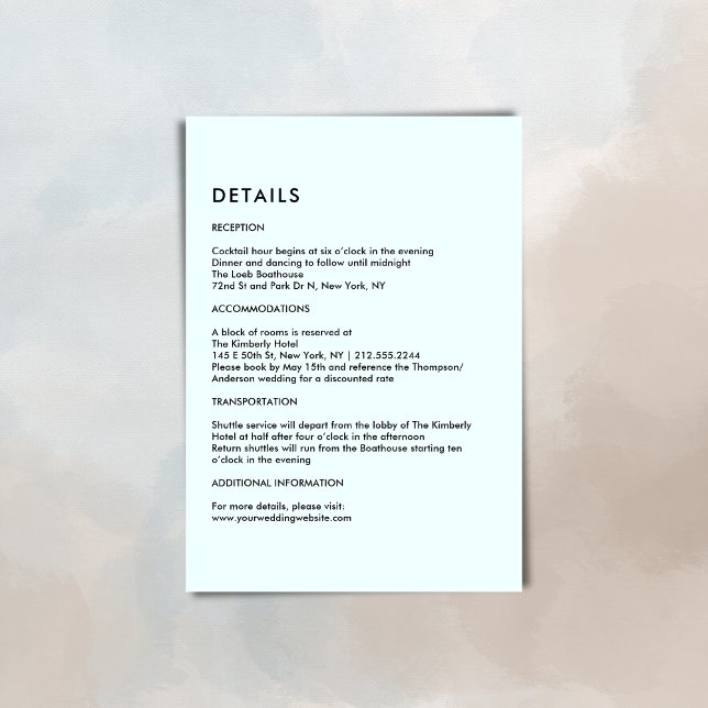 Carte D'accompagnement Simple Light Blue Wedding Details  (Simple Light Blue Wedding Details Enclosure Card)