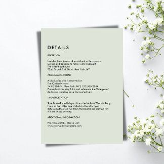 Carte D'accompagnement Simple Light Sage Green Wedding Details 