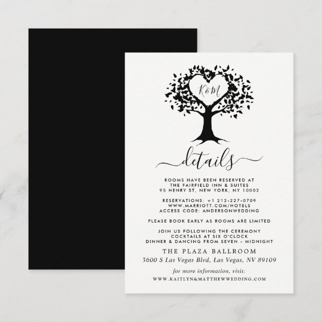 Carte D'accompagnement Simple Mariage de l'arbre cardiaque du Monogramme  (Devant / Derrière)