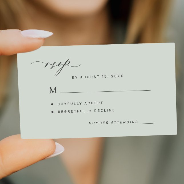 Carte D'accompagnement Simple mariage vert sage RSVP (Available in bigger sizes)