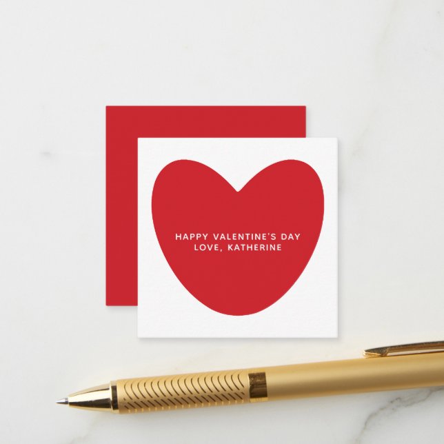 Carte D'accompagnement Simple mignon coeur rouge personnalisé Saint Valen (Devant/Arrière en situation)