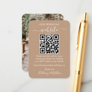 Carte D'accompagnement Simple minimaliste Site Mariage Photo QR Taupe