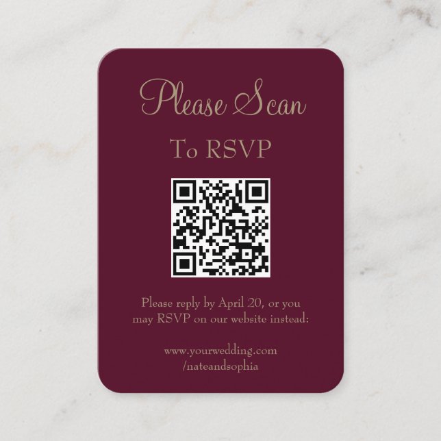 Carte D'accompagnement Simple Moderne Burgundy Mariage Scan QR Code (Devant)