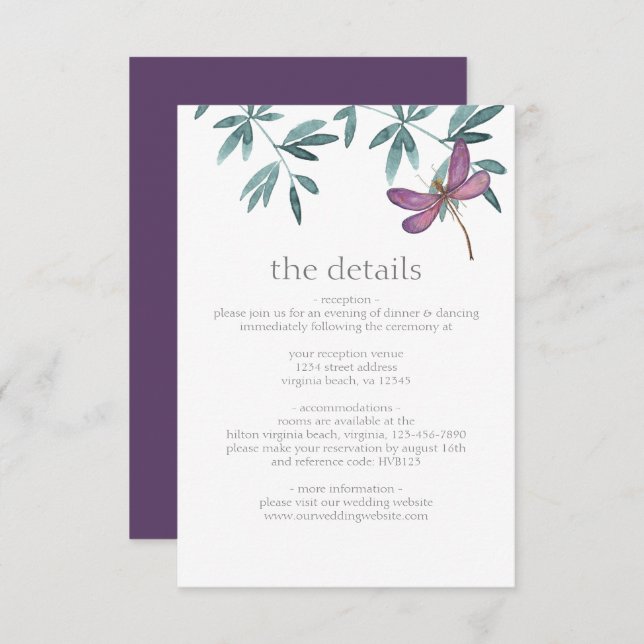 Carte D'accompagnement Simple moderne Dragonfly Greenery Détails du Maria (Devant / Derrière)