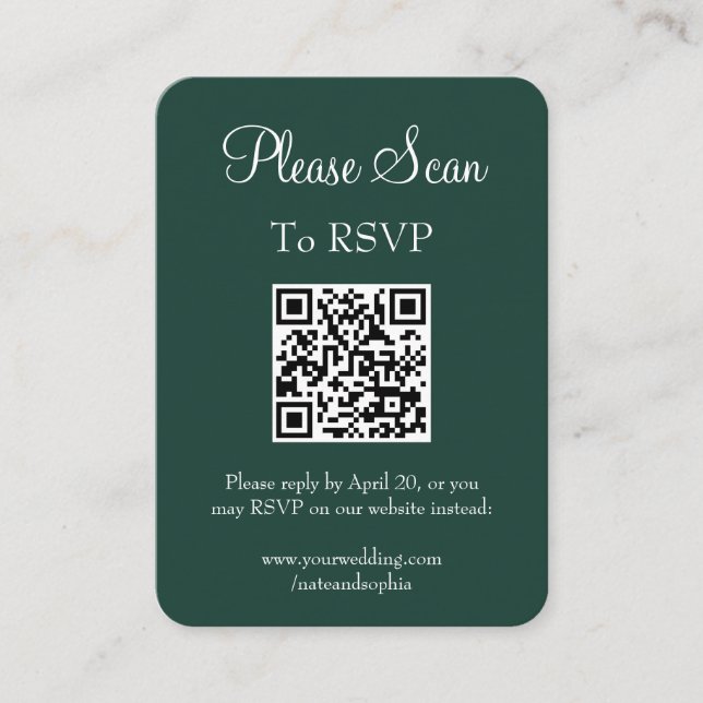 Carte D'accompagnement Simple moderne Emerald Green Mariage Scan QR Code (Devant)