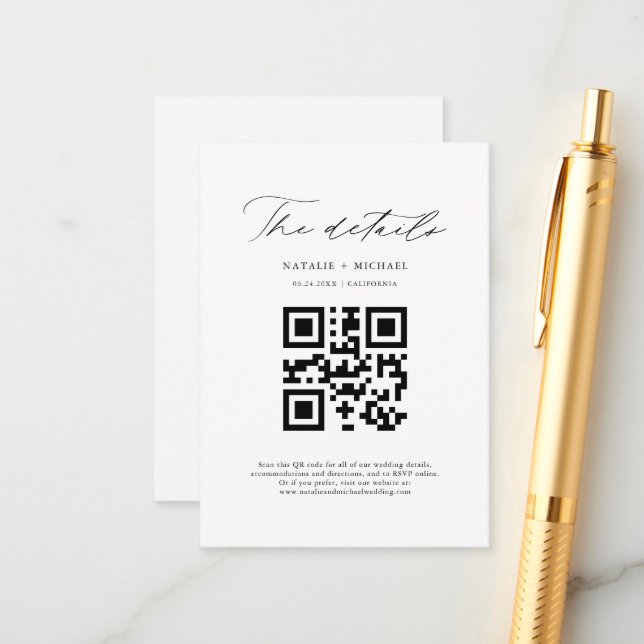 Carte D'accompagnement Simple Moderne Minimal Chic QR Code Détails du Mar (Devant/Arrière en situation)
