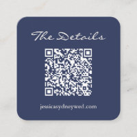 Simple Navy Blue Script Mariage Détails QR Code