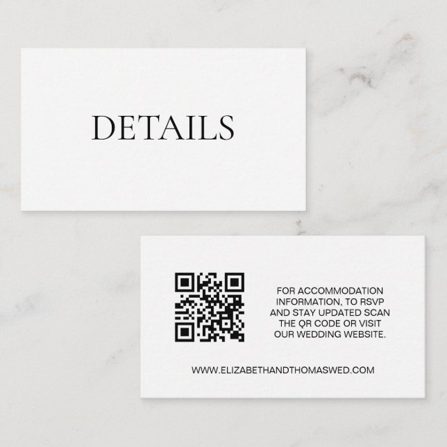 Carte D'accompagnement Simple noir blanc Détails Mariage site web QR code (Devant / Derrière)
