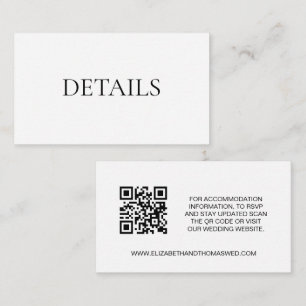 Carte D'accompagnement Simple noir blanc Détails Mariage site web QR code