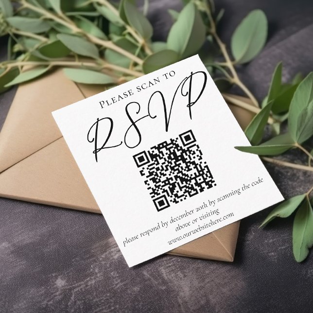 Carte D'accompagnement Simple noir blanc Script Formel Mariage Scan RSVP (Créateur téléchargé)