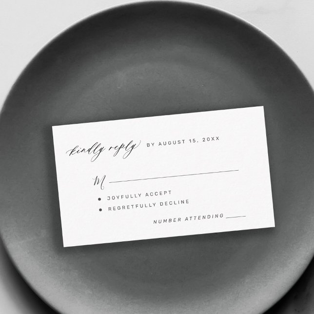 Carte D'accompagnement Simple noir et blanc gentiment rejouer mariage RSV (This is a MINI CARD. Bigger sizes available)