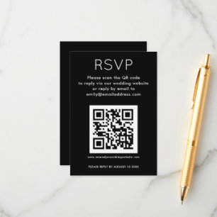 Carte D'accompagnement Simple QR Code Blanc Noir Mariage RSVP