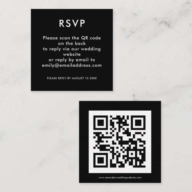 Carte D'accompagnement Simple QR Code Blanc Noir Mariage RSVP (Devant / Derrière)