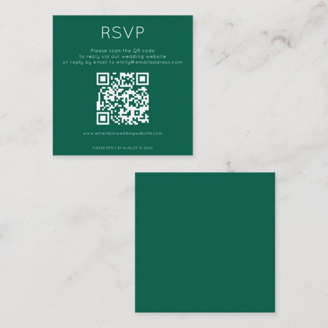 Carte D'accompagnement Simple QR Code Emerald Wedding RSVP (Devant / Derrière)