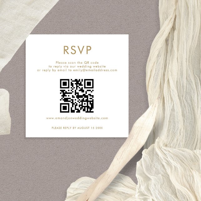 Carte D'accompagnement Simple QR Code Or Blanc Mariage RSVP (Handy 2.5" square mini size RSVP enclosure with QR code)