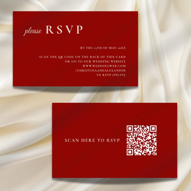Carte D'accompagnement Simple rubis rouge os blanc QR Code Mariage RSVP (Créateur téléchargé)