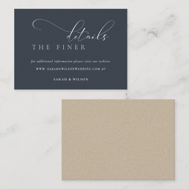Carte D'accompagnement Simple Script Black Navy Mariage Détails du site w (Devant / Derrière)