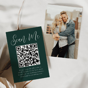 Carte D'accompagnement Simple Script Green Photo QR Code Mariage RSVP