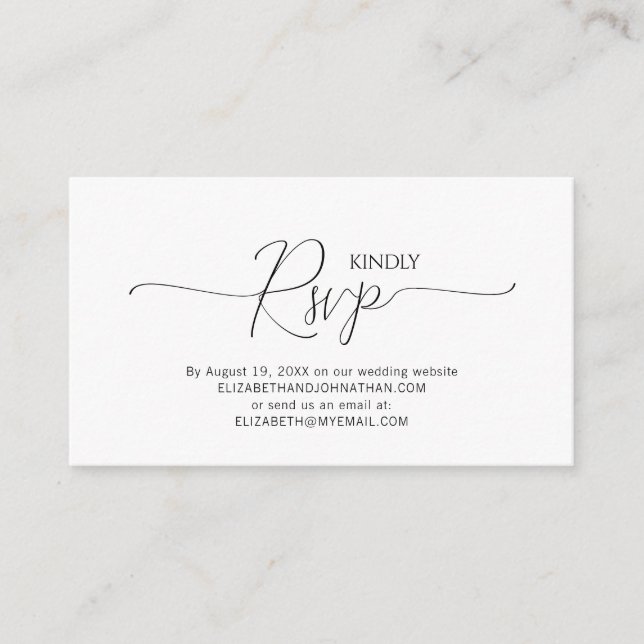 Carte D'accompagnement Simple Script minimal Noir & Blanc Mariage RSVP (Devant)