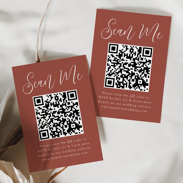 Carte D'accompagnement Simple Script Rust QR Code Wedding RSVP (Créateur téléchargé)