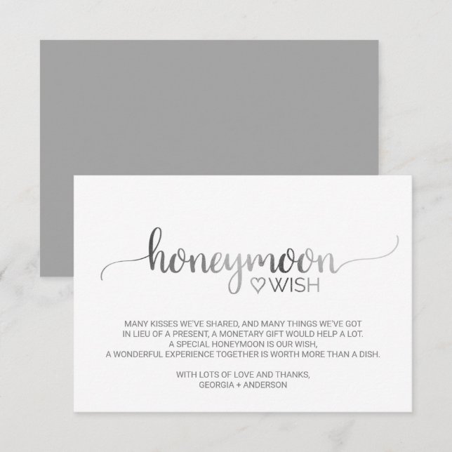 Carte D'accompagnement Simple Silver Calligraphie Mariage Lune de miel (Devant / Derrière)
