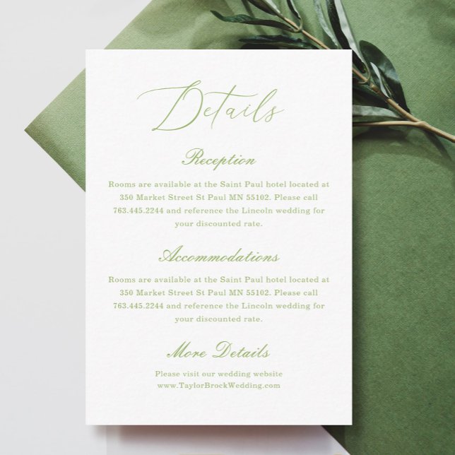 Carte D'accompagnement Simple White and Green Wedding Details (Créateur téléchargé)