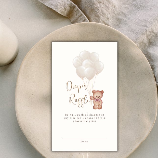 Carte D'accompagnement Simples Baby showers de ballons à ballons de saumo (Simple Boho Bear Balloon Baby Shower Diaper Raffle Enclosure Card)
