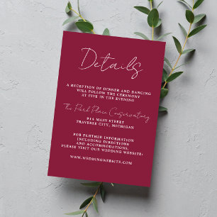 Carte D'accompagnement Simplicité réelle 3 Script Mariage Claret minimal