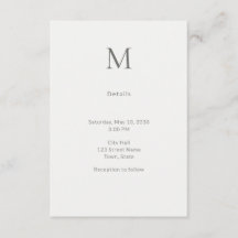 Single Initial Civil Wedding Details Card