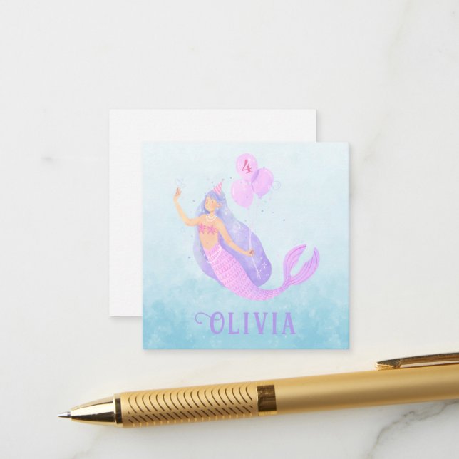 Carte D'accompagnement Sirène sous la mer Anniversaire Fille Age Blue Par (Devant/Arrière en situation)