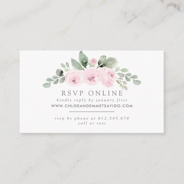 Carte D'accompagnement Site de Mariage de fleurs rose botanique RSVP (Devant)