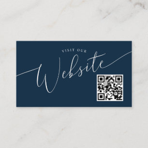 Carte D'accompagnement Site de Mariage de Navy Blue Minimal Code QR