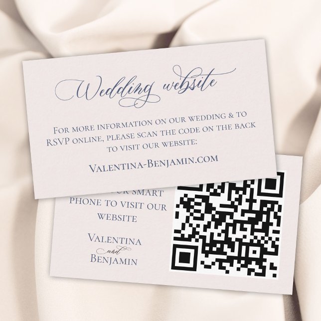 Carte D'accompagnement Site de mariage élégant en beige bleu code QR (Créateur téléchargé)