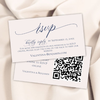 Carte D'accompagnement Site de mariage élégant en beige bleu RSVP QR code