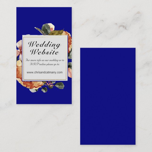 Carte D'accompagnement Site de Mariage Floral Abstrait moderne bleu (Devant / Derrière)