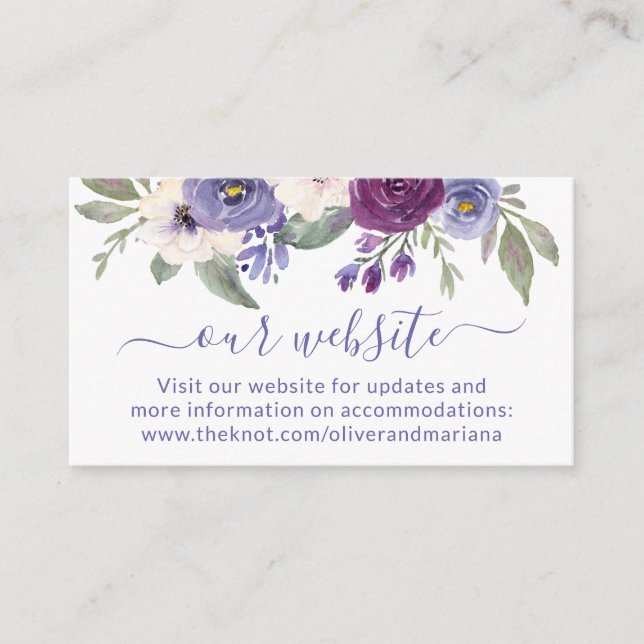 Carte D'accompagnement Site de Mariage Floral Violet (Devant)