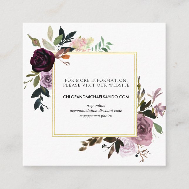 Carte D'accompagnement Site de Mauve Rose Rose Floral et Purple Mariage (Devant)