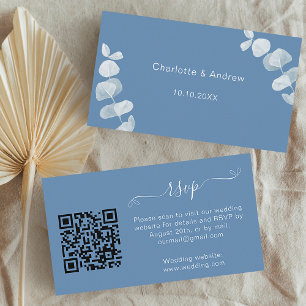 Carte D'accompagnement Site de réponse mariage bleu Dusty Code QR RSVP