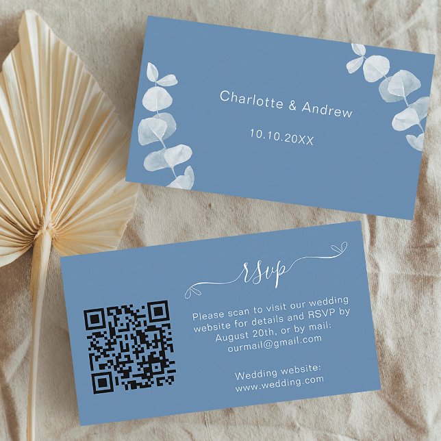 Carte D'accompagnement Site de réponse mariage bleu Dusty Code QR RSVP (Créateur téléchargé)