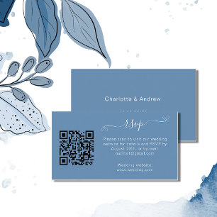 Carte D'accompagnement Site de réponse mariage bleu Dusty Code QR RSVP