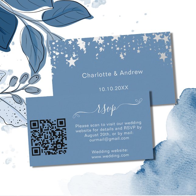 Carte D'accompagnement Site de réponse mariage bleu Dusty Code QR RSVP (Créateur téléchargé)